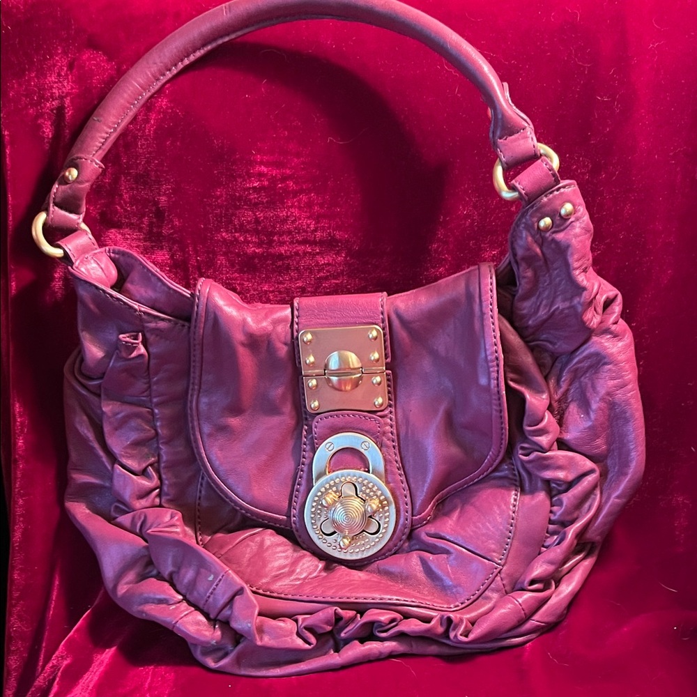 VTG 2000’s STEVEN Soft Leather Plum Purple Boho Bag w/Lock Gold Hardware